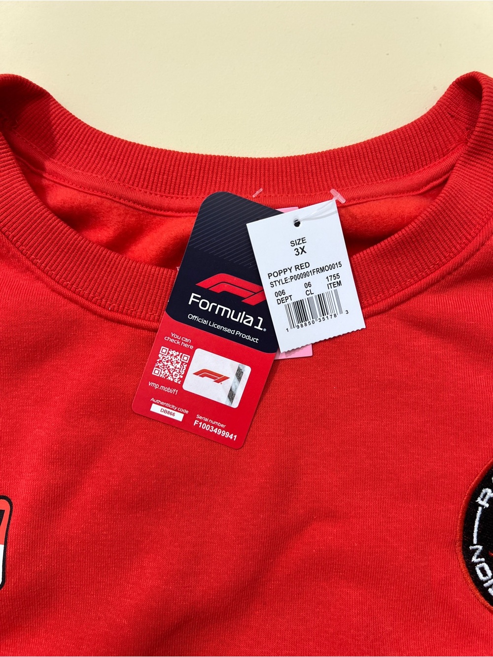 Formula 1 Red 'Pit Crew Team' Racing Sweatshirt Size 3X NWT - Picture 3 of 4